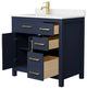 Beckett 36" Dark Blue Single Vanity, Carrara Cultured Marble Top, Gold Trim