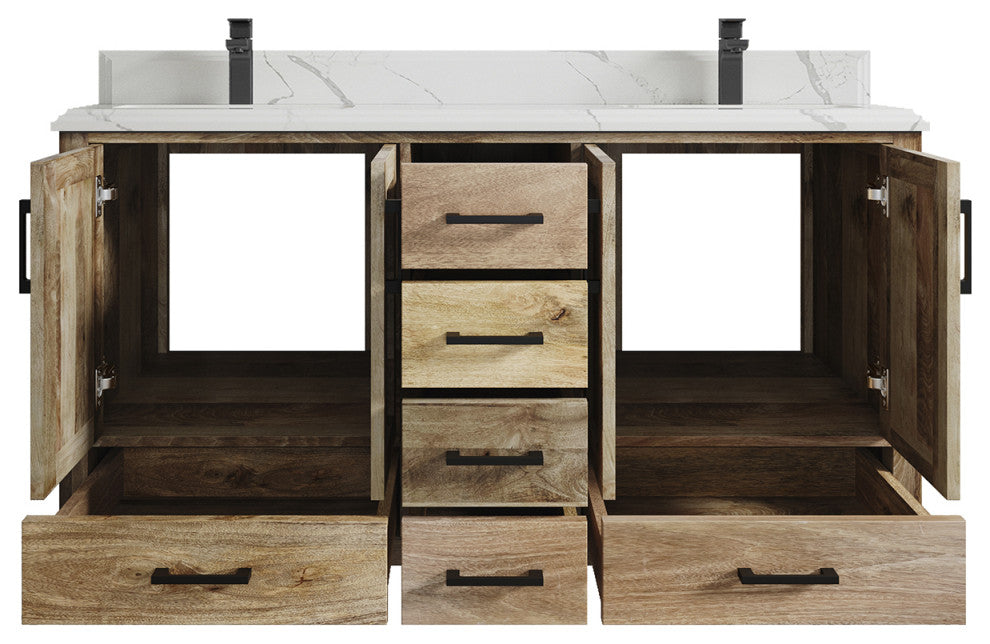 Malibu Mango 60 Double Sink Bathroom Vanity in Natural 1.5" Calacatta Laza