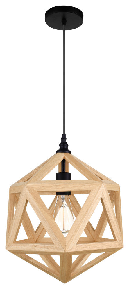 Lante 1 Light Pendant With Black & Wood Finish