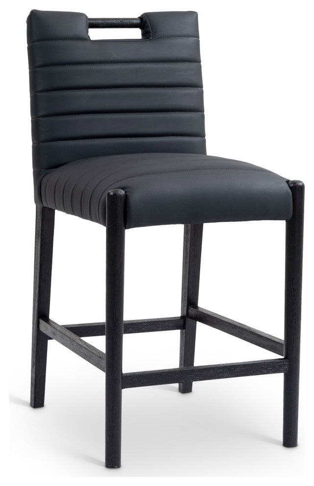 Aimee Upholstered Counter Stool, Black, Vegan Leather, Black Finish