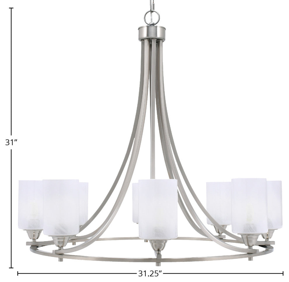 Paramount 8-Light Chandelier, Brushed Nickel, 4" White Marble Glass