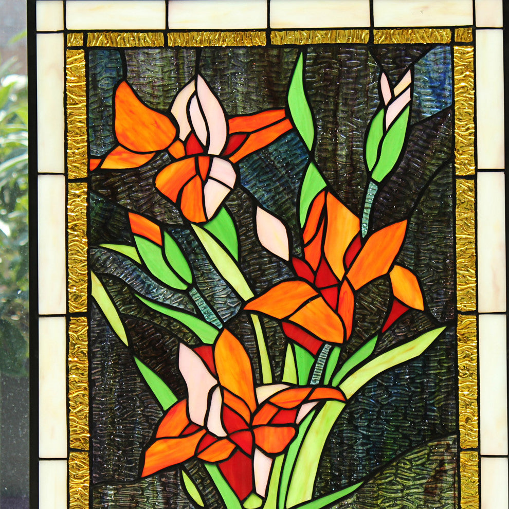 Orange Lily Floral Tiffany-Style Vertical Panel 24" Tall