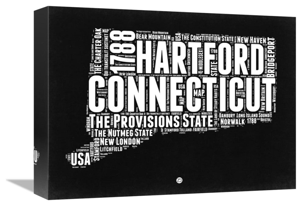 "Connecticut Black and White Map" Fine Art Print