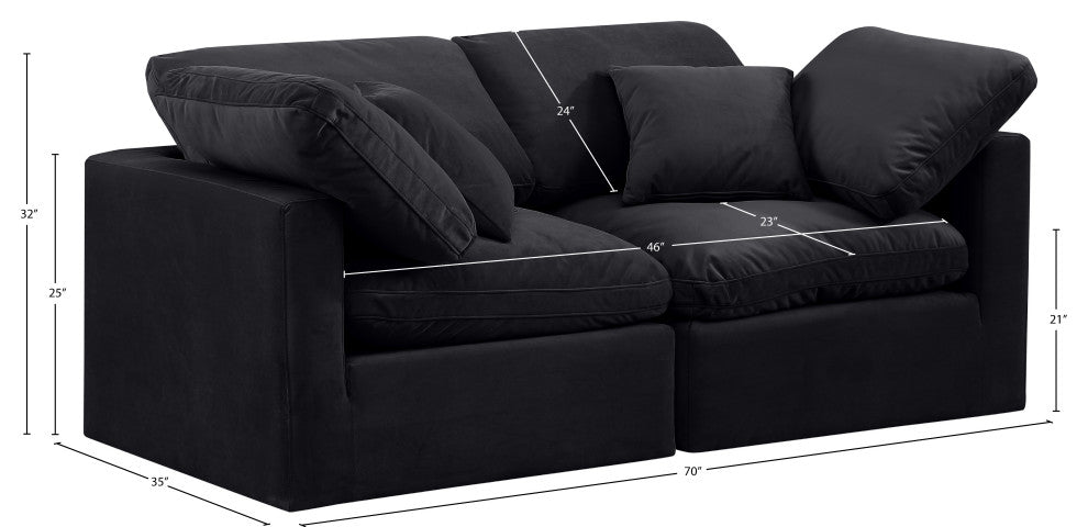 Indulge Upholstered Modular Sofa, Black, 2-Piece: 2 Corner Chair, Down Stuffed Velvet