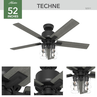 Hunter 52" WiFi Techne Ceiling Fan, LED Kit, Remote, Matte Black