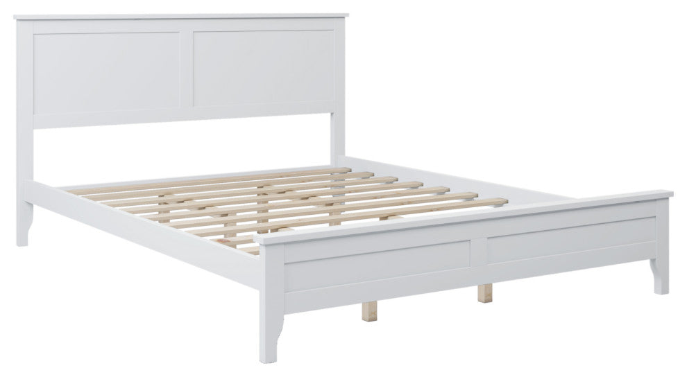 Gewnee Modern White Solid Wood Queen Platform Bed in White