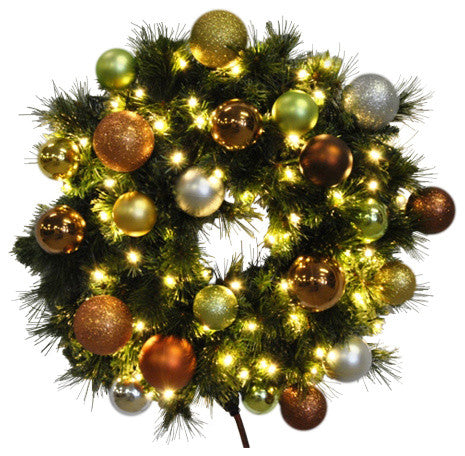 4'' Pre-Lit Warm White LED Sequoia Wreath Decorated With The Woodland Ornament