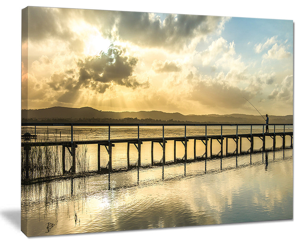 "Long Jetty Foreshore Reserve Panorama" Sea Bridge Canvas Wall Artwork, 40"x30"