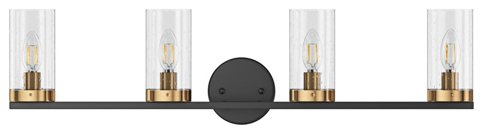 Black 4-Light Clear Cylinder Glass Design Bathroom Vanity Light