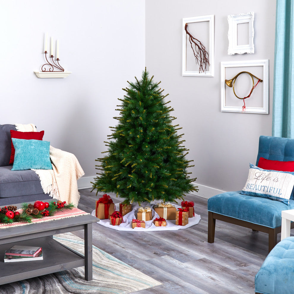 5' New England Pine Faux Xmas Tree W/ 200 Clear Lights and 492 Bendable Branches