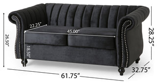 Bauman Modern Glam Channel Stitch Loveseat with Nailhead Trim, Black and Dark Brown, Velvet