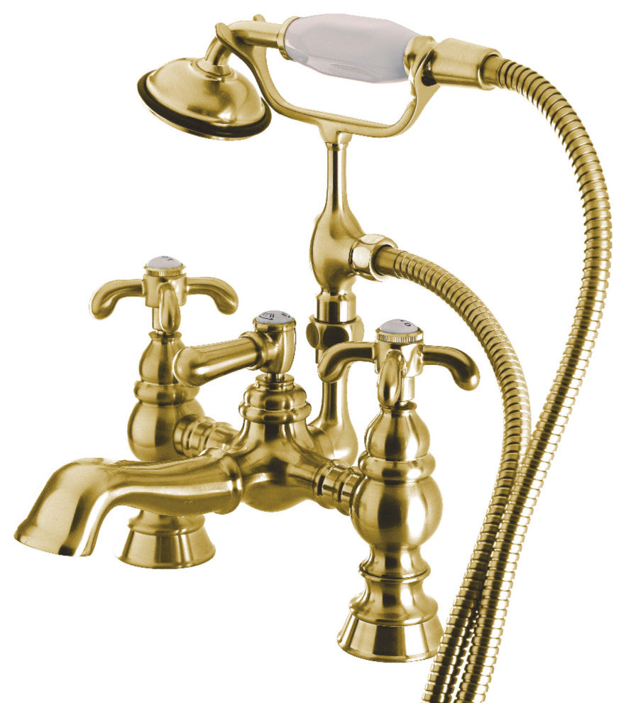 Kingston Brass 7" Deck Mount Tub Faucet With Hand Shower, Polished Brass