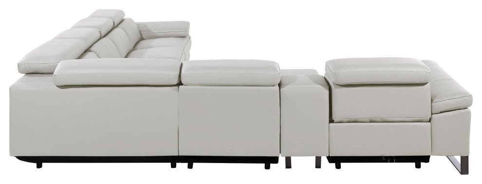Antonio Italian Leather 7-Piece L-Shaped Power Reclining Sectional, Light Gray
