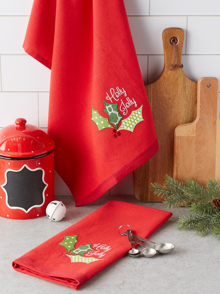 Holly Jolly Embroidered Dishtowel