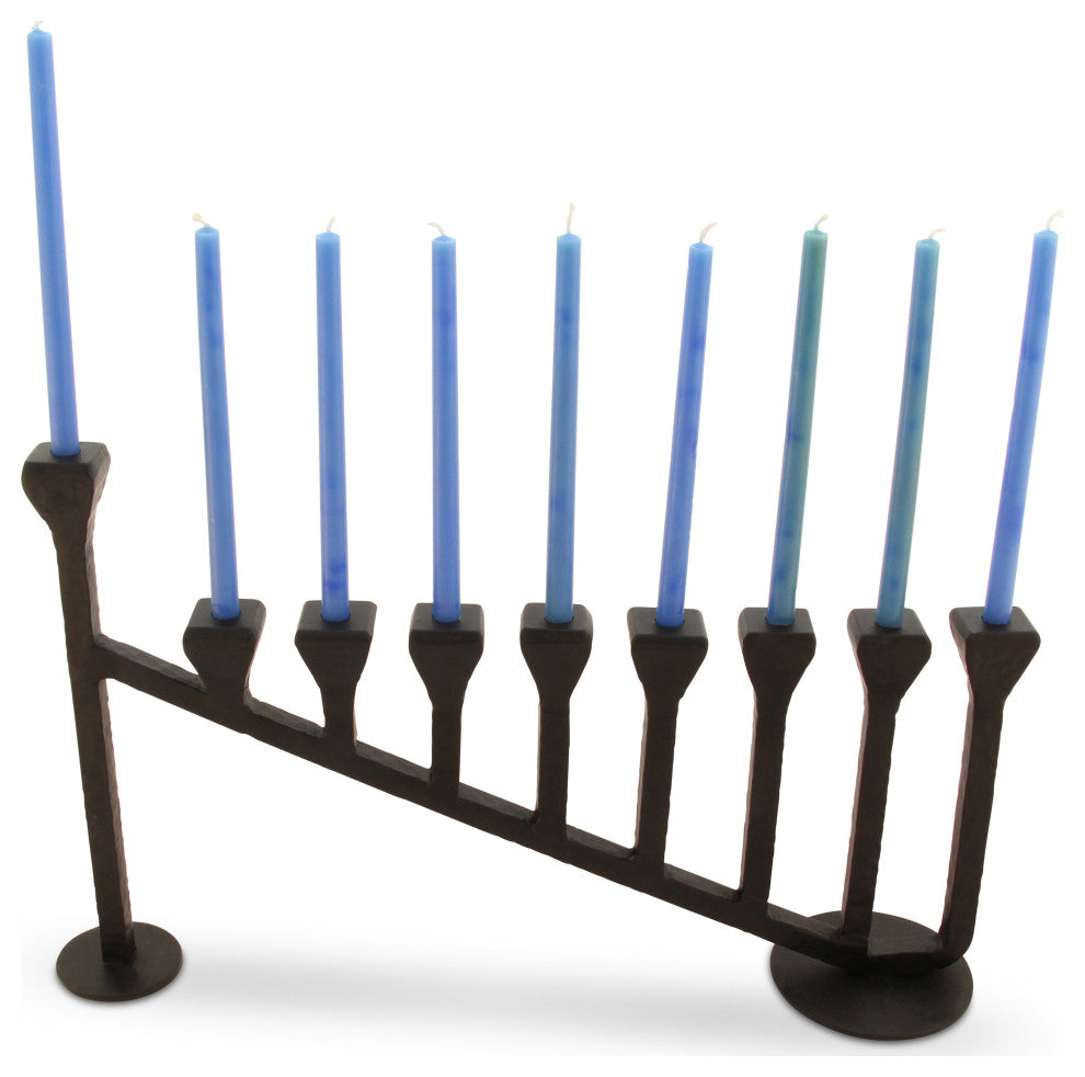 Blacksmith Handmade 9 Branch Iron Hanukkah Menorah Candle Holder