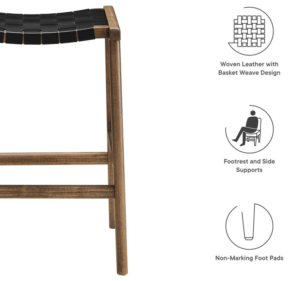 Saoirse Faux Leather Wood Counter Stool - Set of 2 - Walnut Black