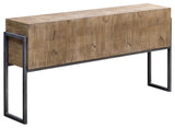 Luxe Minimalist Wood Block Slab Console Table Contemporary Modern Iron CubeÃ¯Â¿Â½