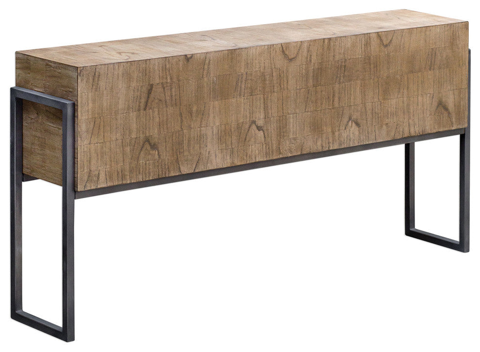Luxe Minimalist Wood Block Slab Console Table Contemporary Modern Iron CubeÃ¯Â¿Â½
