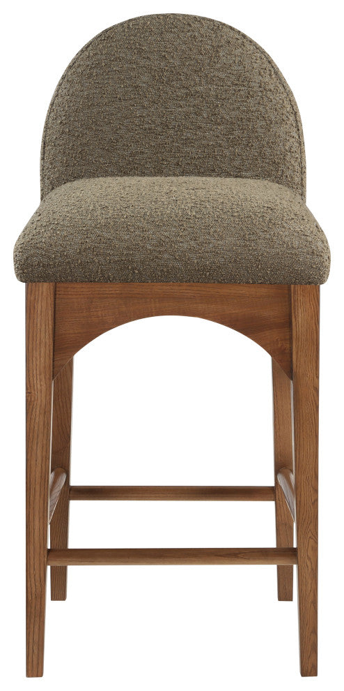 Waldorf Chenille Upholstered Stool, Black, Chenille, Natural Finish, Olive, Boucle Fabric, Walnut Finish
