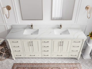 Aberdeen 84" Double Sink Bath Vanity, Alabaster 2" Calacatta Sienna