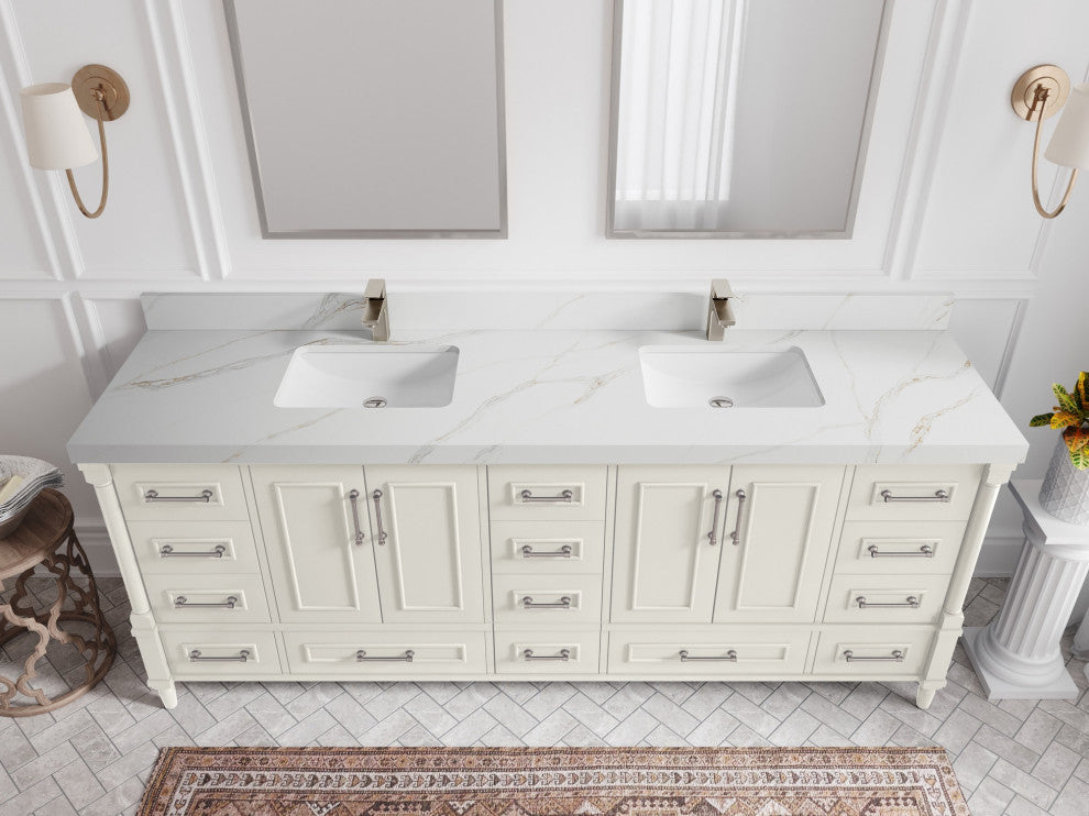 Aberdeen 84" Double Sink Bath Vanity, Alabaster 2" Calacatta Sienna