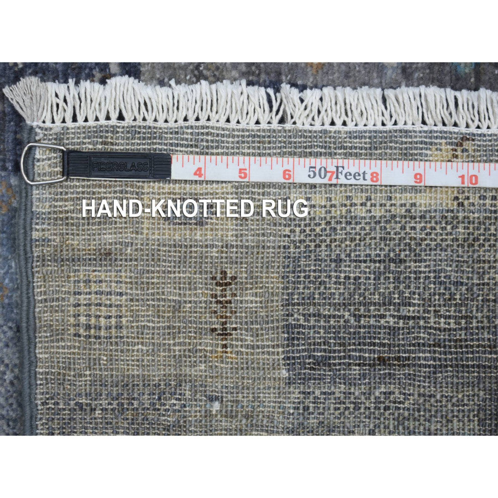 Gray with Blue Organic Wool Afghan Kashkuli Gabbeh Hand Knotted Rug 5'4" x 7'9"