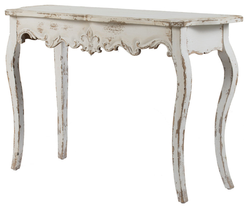 Benzara BM285232 Console Table, Fir Wood, Rectangle, Curved Legs, White