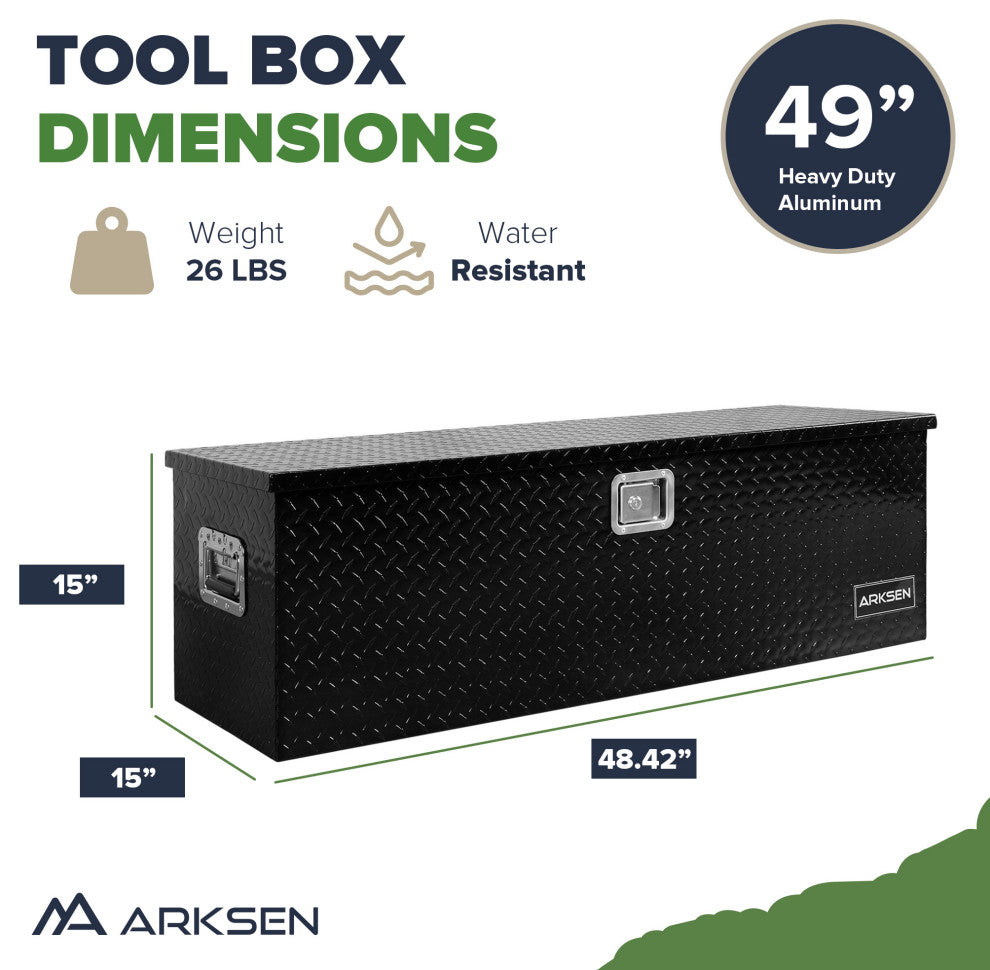 ARKSEN 49" Aluminum Utility Tool Box Diamond Plate Chest Box, Black