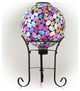 Solar Powered Pink Glass Mosaic Gazing Globe with LED Lights and Metal Stand