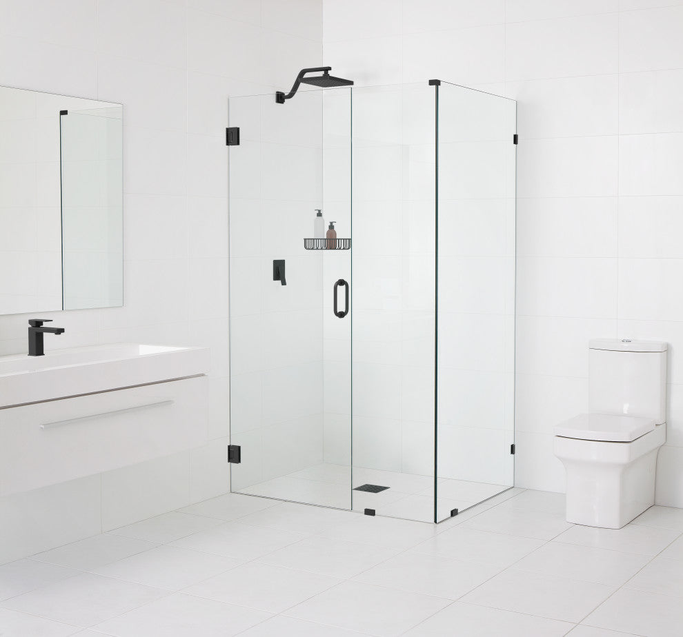 78"x60"x39.5" Frameless 90 Degree Shower Enclosure Wall Hinge, Matte Black