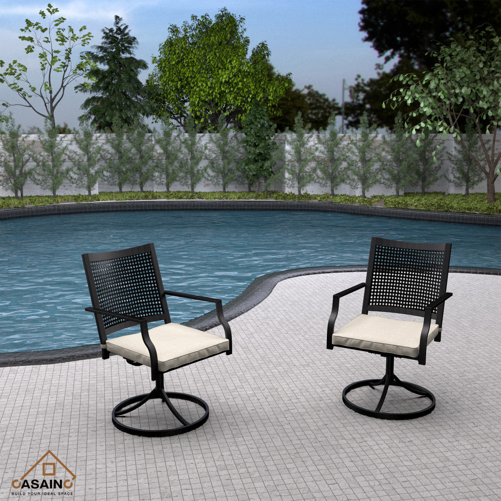 CASAINC 2 Textilene Fabric Iron Frame Swivel Dining Chairs