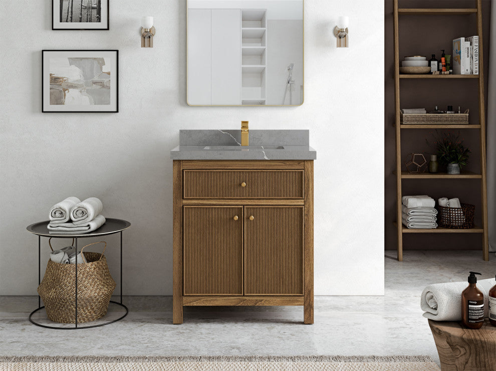 Sonoma Teak 30 Single Sink Vanity in Dark Natural with 2" Piatra Gray Quartz