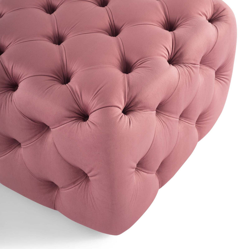 Tufted Accent Chair Ottoman, Square, Velvet, Pink, Modern, Lounge Hospitality