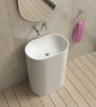 ADM Oval Freestanding Pedestal Sink, White, 24", Glossy White