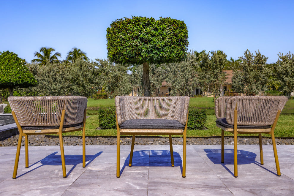 Santino + Melina 7-Piece Outdoor Dining Set, 6 Rope-Back Chairs, Milk/Coffee