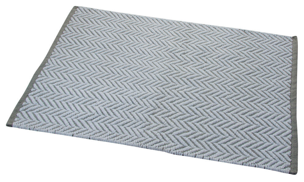 Bath Rug Cotton, Tufted 34"x21", White and Gray, GSF 145, Pattern Camridge
