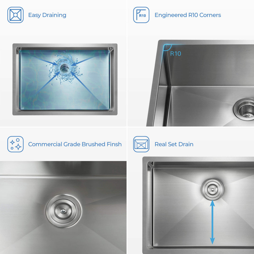 KIBI Handcrafted Undermount Single Bowl 16 gauge Stainless Steel Kitchen Sink, 2