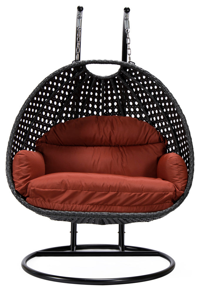 LeisureMod Mendoza Charcoal Wicker Hanging Double Egg Swing Chair, Cherry