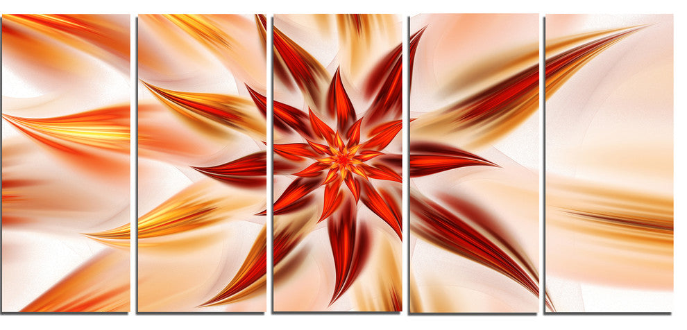 Dance of Brown Exotic Flower, Floral Canvas Art Print, 60"x28", 5 Panels