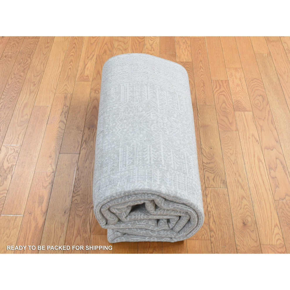 Dorian Gray Wool and Plant Based Silk Fine Jacquard Hand Loomed Rug 5'9"x9'