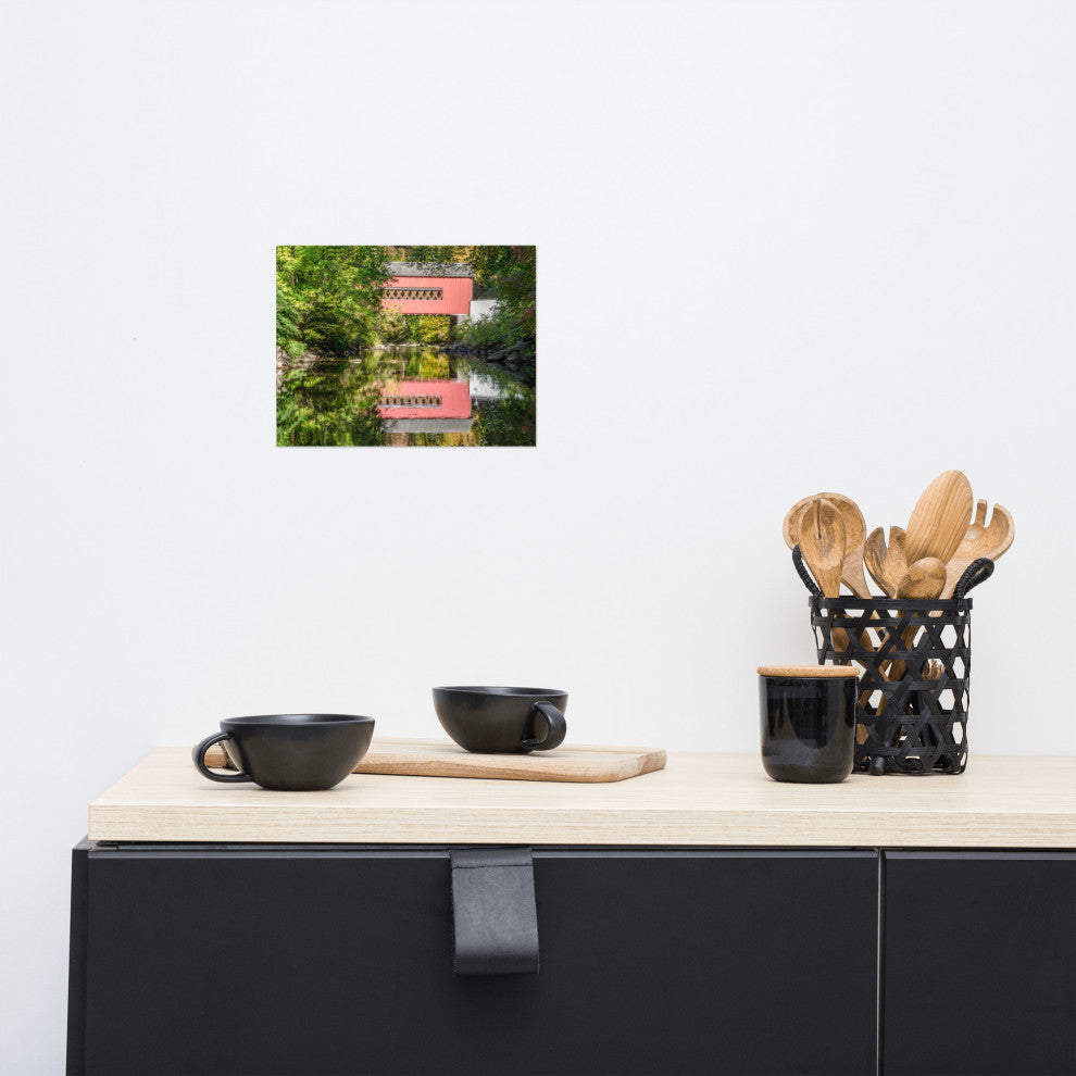 The Reflection of Wooddale Covered Bridge Unframed Wall Art Print, 8" X 10"