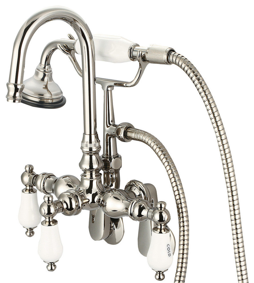Vintage Classic Wall Mount Tub Faucet With Handshower, Polished Nickel Pvd Finis