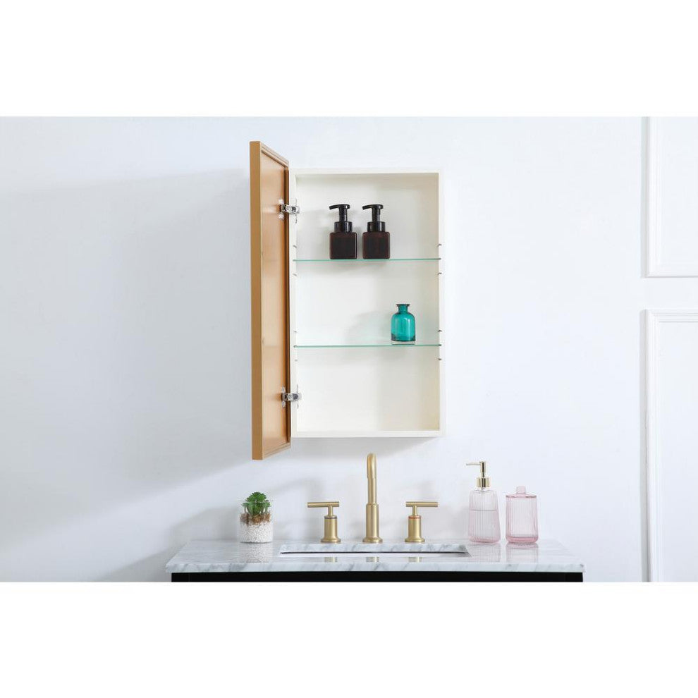 Metal mirror medicine cabinet 17 inch x 28 inch in Brass