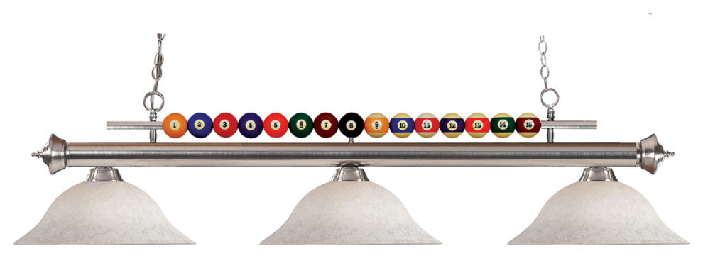 Shark 3 Light Billiard in Brushed Nickel with White Mottle Glass