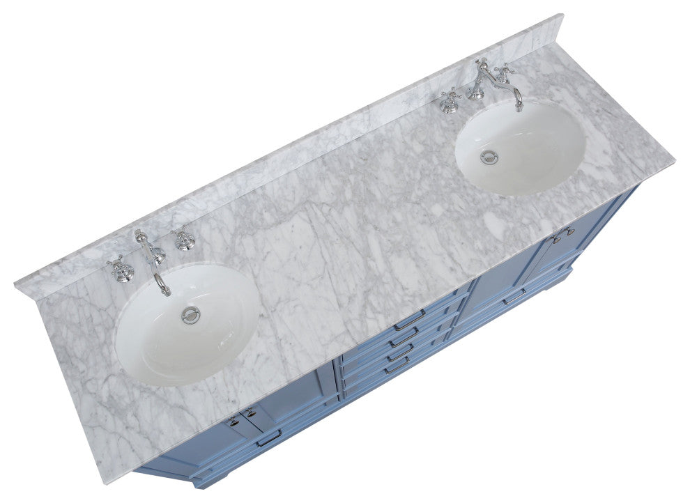 Harper 72" Double Bathroom Vanity, Powder Blue, Carrara Marble