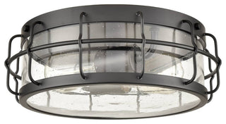 Black Round Ceiling Light Flush Mount With Clear Seedy Glass Shade