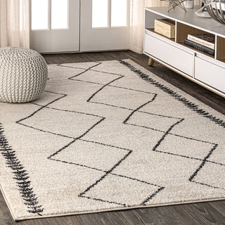 Zaina Moroccan Beni Souk Area Rug, Cream/Black, 8 X 10