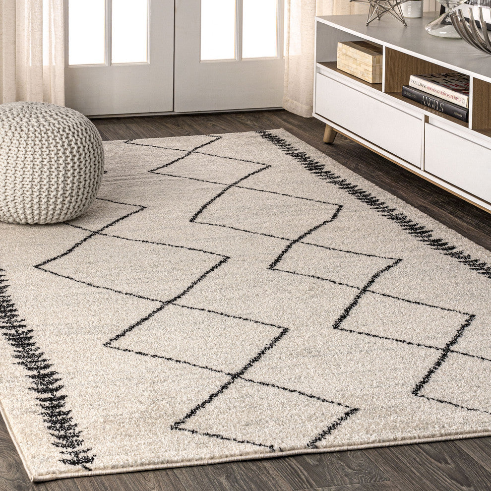 Zaina Moroccan Beni Souk Area Rug, Cream/Black, 8 X 10