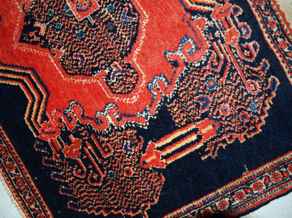 Handmade antique Persian pair of Senneh rugs 1.7' x 2.6' ( 52cm x 80cm ) 1900s