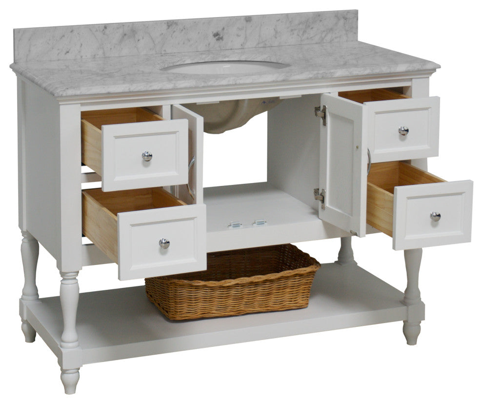 Beverly 48" Bathroom Vanity, White, Carrara Marble